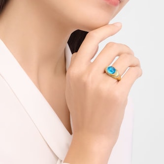 Bvlgari Jewelry 18K Yelow Gold Cabochon Diamond & Blue Topaz Ring