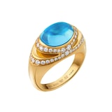 Bvlgari Jewelry 18K Yelow Gold Cabochon Diamond & Blue Topaz Ring