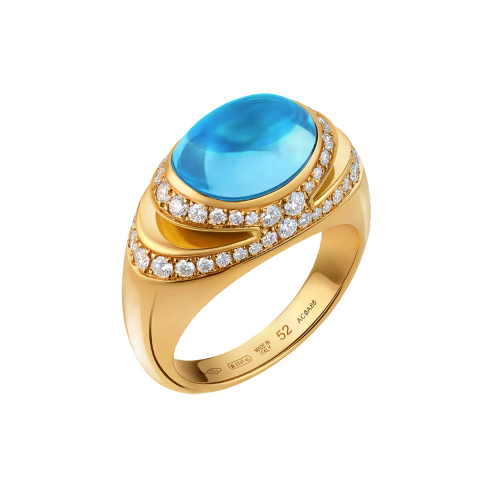 Bvlgari Jewelry 18K Yelow Gold Cabochon Diamond & Blue Topaz Ring