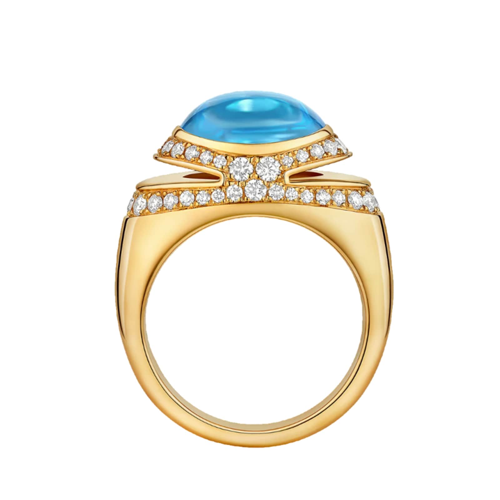 Bvlgari Jewelry 18K Yelow Gold Cabochon Diamond & Blue Topaz Ring