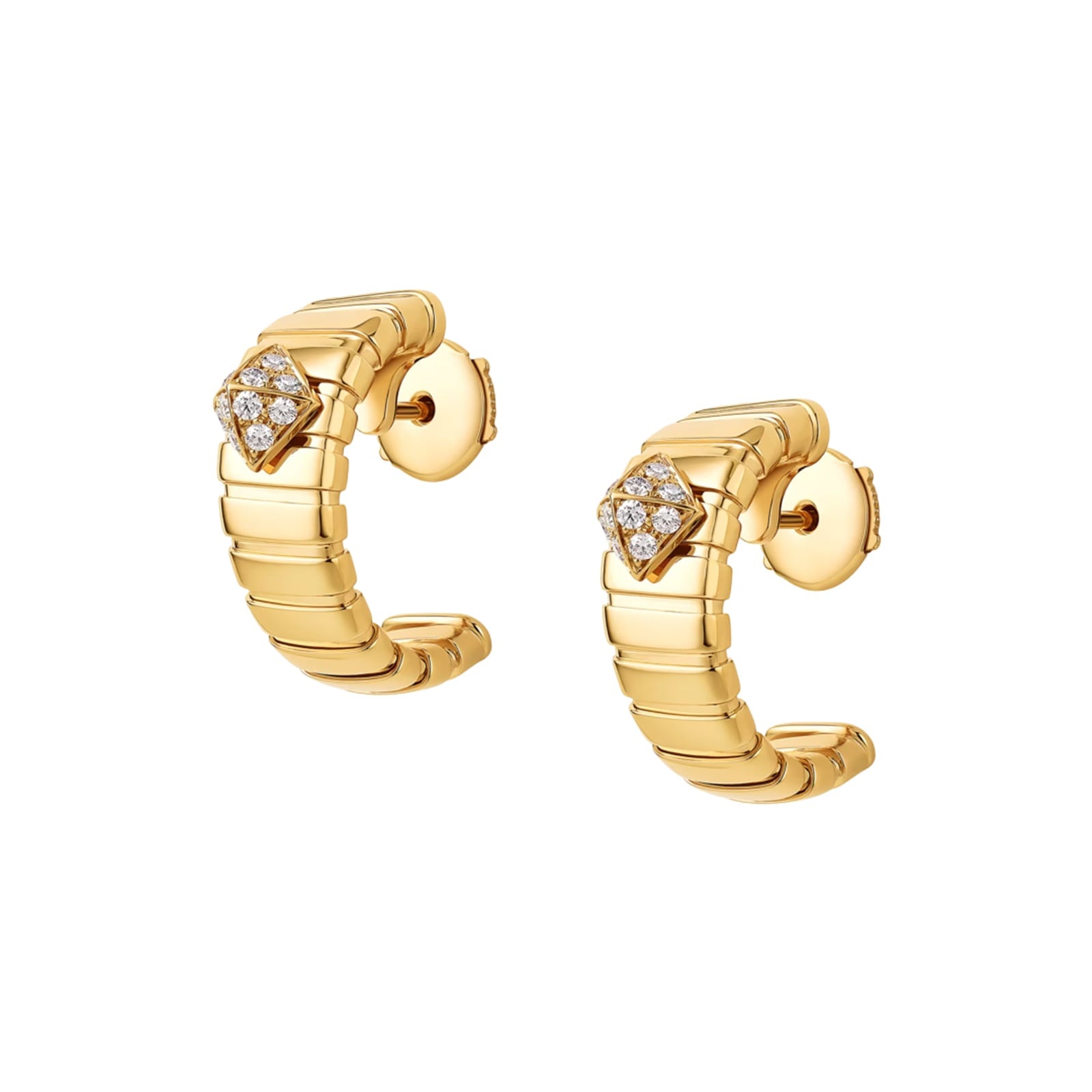 Bvlgari Jewelry 18K Yellow Gold Bvlgari Tubogas Diamond Mini Hoop Earrings