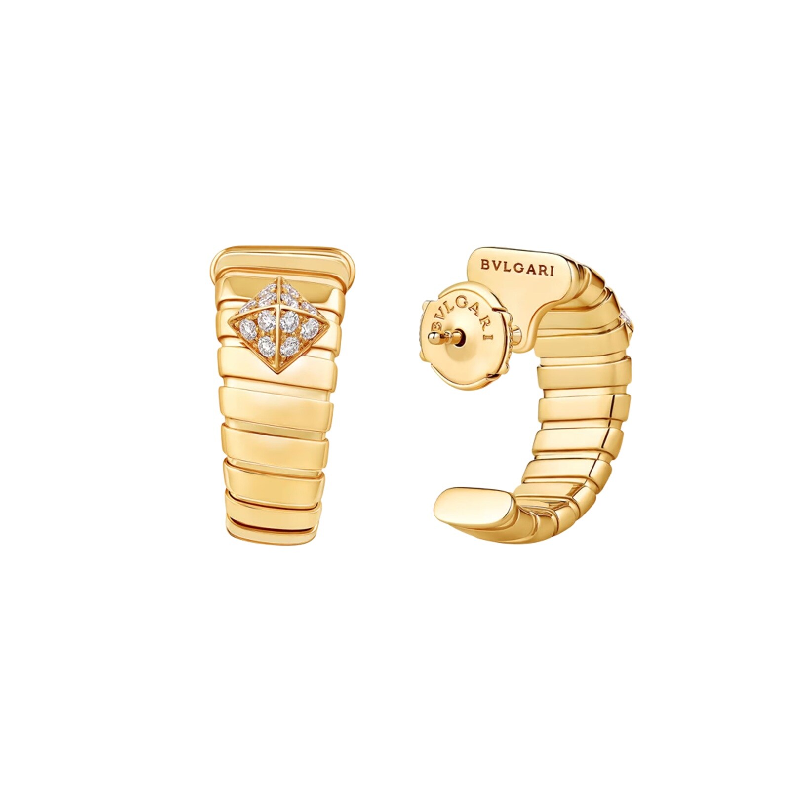 Bvlgari Jewelry 18K Yellow Gold Bvlgari Tubogas Diamond Mini Hoop Earrings