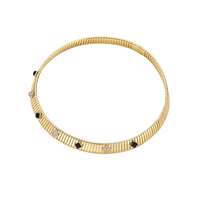 Bvlgari Jewelry 18K Yellow Gold Bvlgari Tubogas Diamond & Onyx Station Necklace