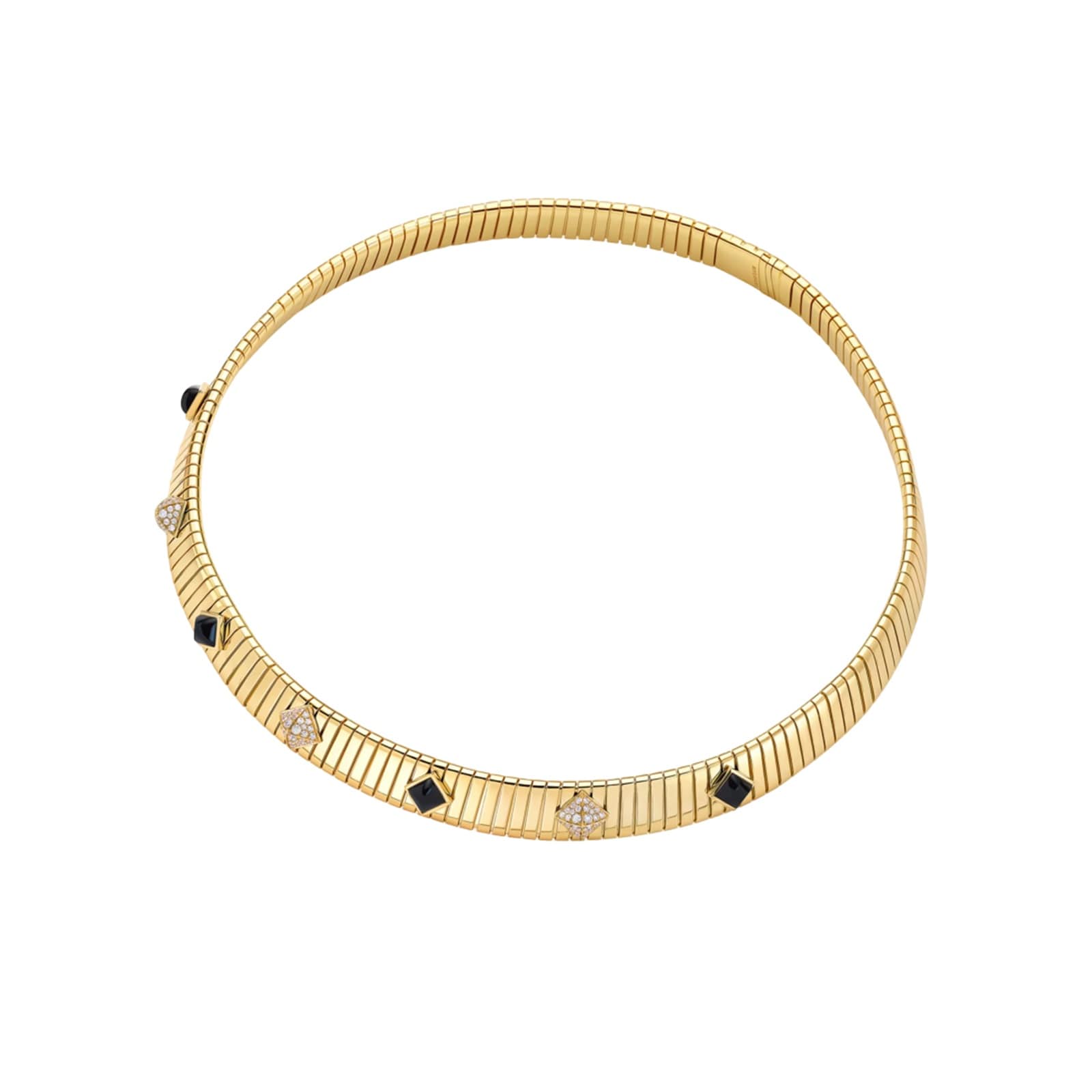 Bvlgari Jewelry 18K Yellow Gold Bvlgari Tubogas Diamond & Onyx Station Necklace