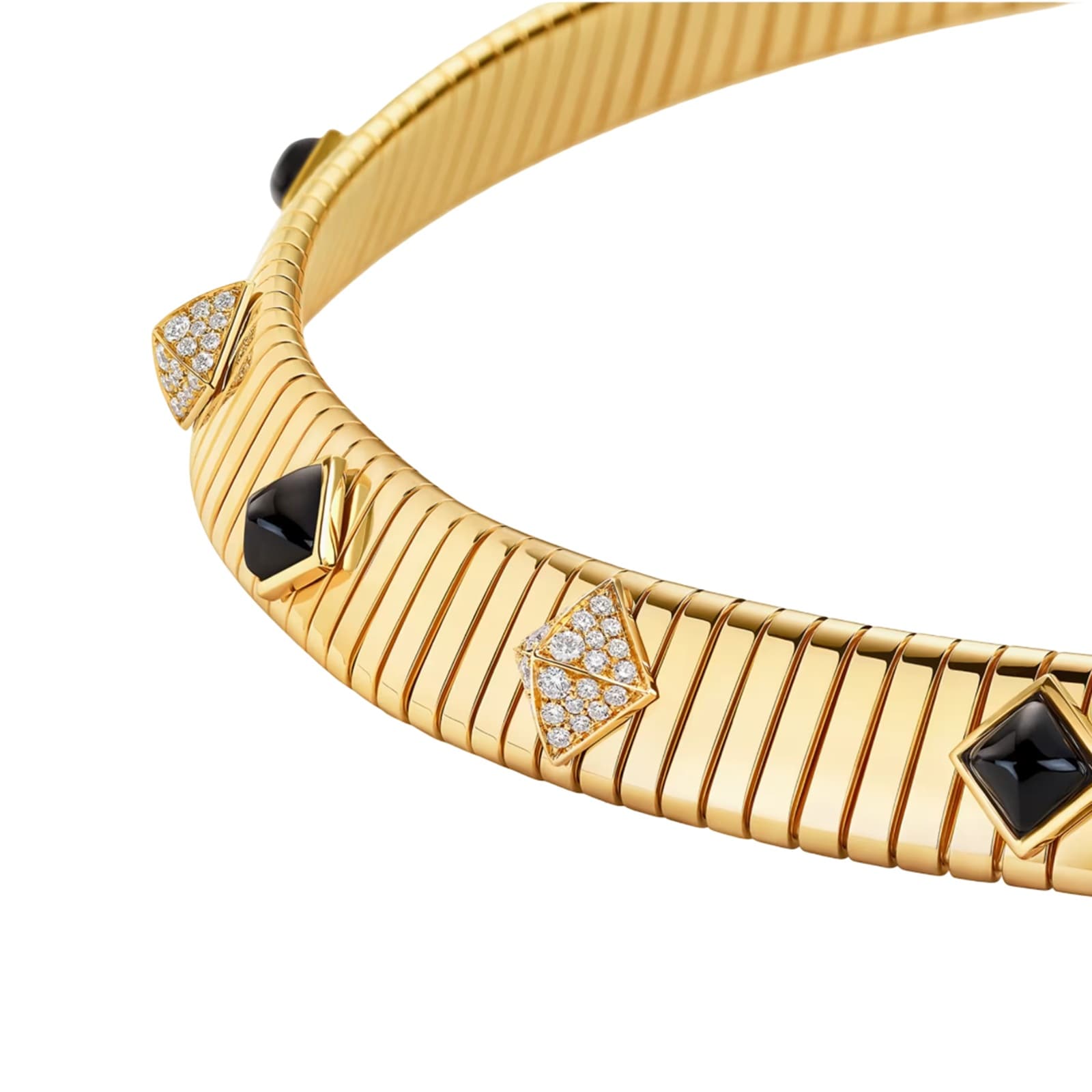 Bvlgari Jewelry 18K Yellow Gold Bvlgari Tubogas Diamond & Onyx Station Necklace