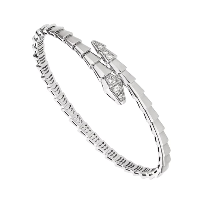 Bvlgari Jewelry 18K White Gold Serpenti Viper Pavé Diamond Bracelet - Size Small