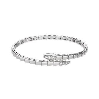 Bvlgari Jewelry 18K White Gold Serpenti Viper Pavé Diamond Bracelet - Size Small/Medium
