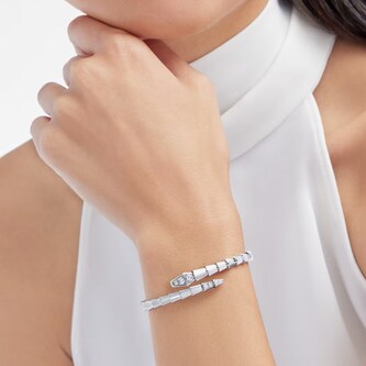 Bvlgari Jewelry 18K White Gold Serpenti Viper Pavé Diamond Bracelet - Size Small/Medium