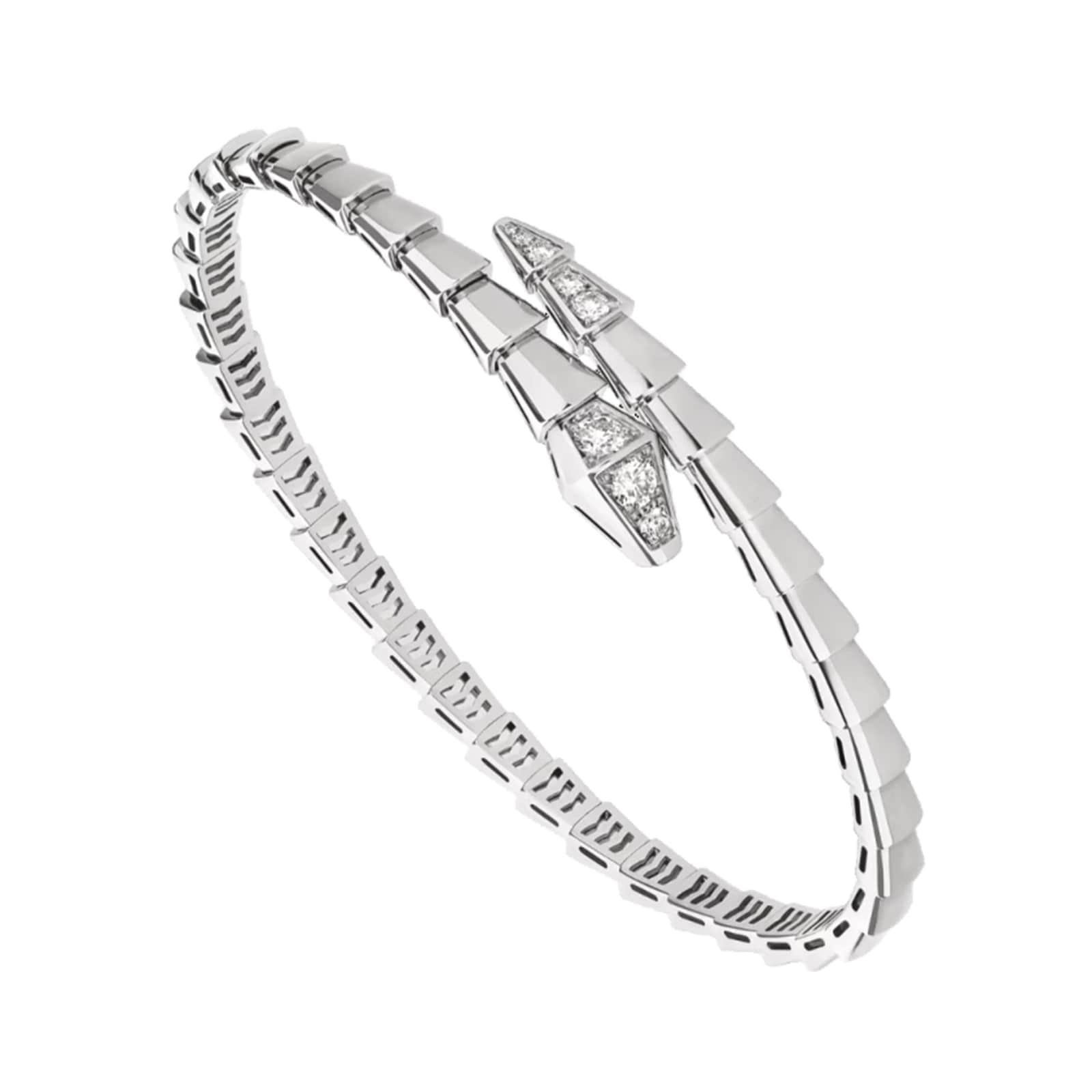 Bvlgari Jewelry 18K White Gold Serpenti Viper Pavé Diamond Bracelet - Size Medium/Large