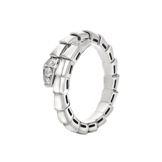 Bvlgari Jewelry 18K White Gold Serpenti Viper Pavé Diamond Ring - Size 7 - 7.75