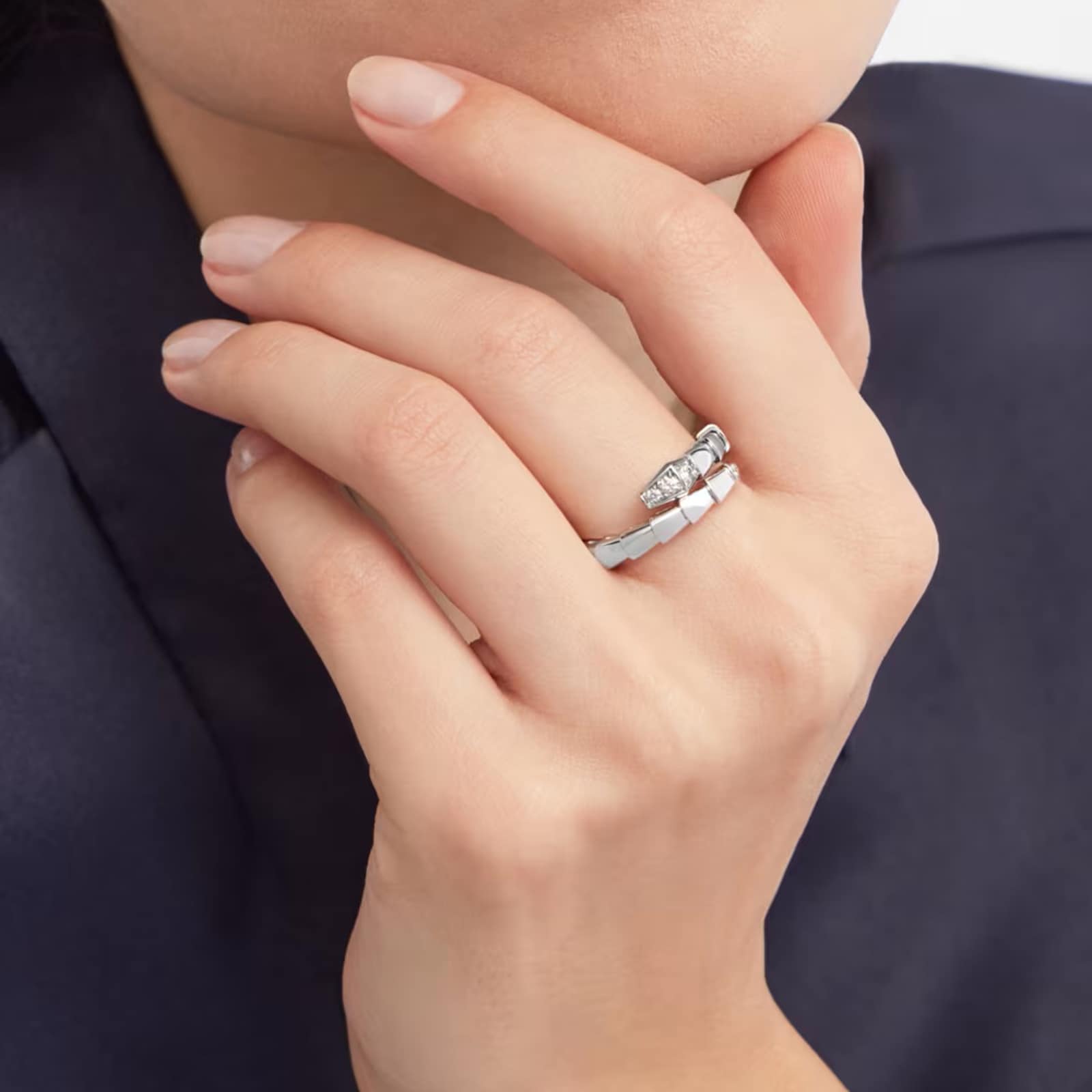 Bvlgari Jewelry 18K White Gold Serpenti Viper Pavé Diamond Ring - Size 7 - 7.75 Bvlgari Jewelry 18K White Gold Serpenti Viper Pavé Diamond Ring - Size 7 - 7.75