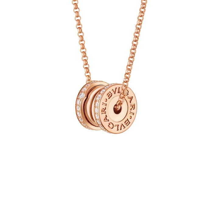 Bvlgari Jewelry 18K Rose Gold B.Zero 1 Pave Diamond Pendant Necklace