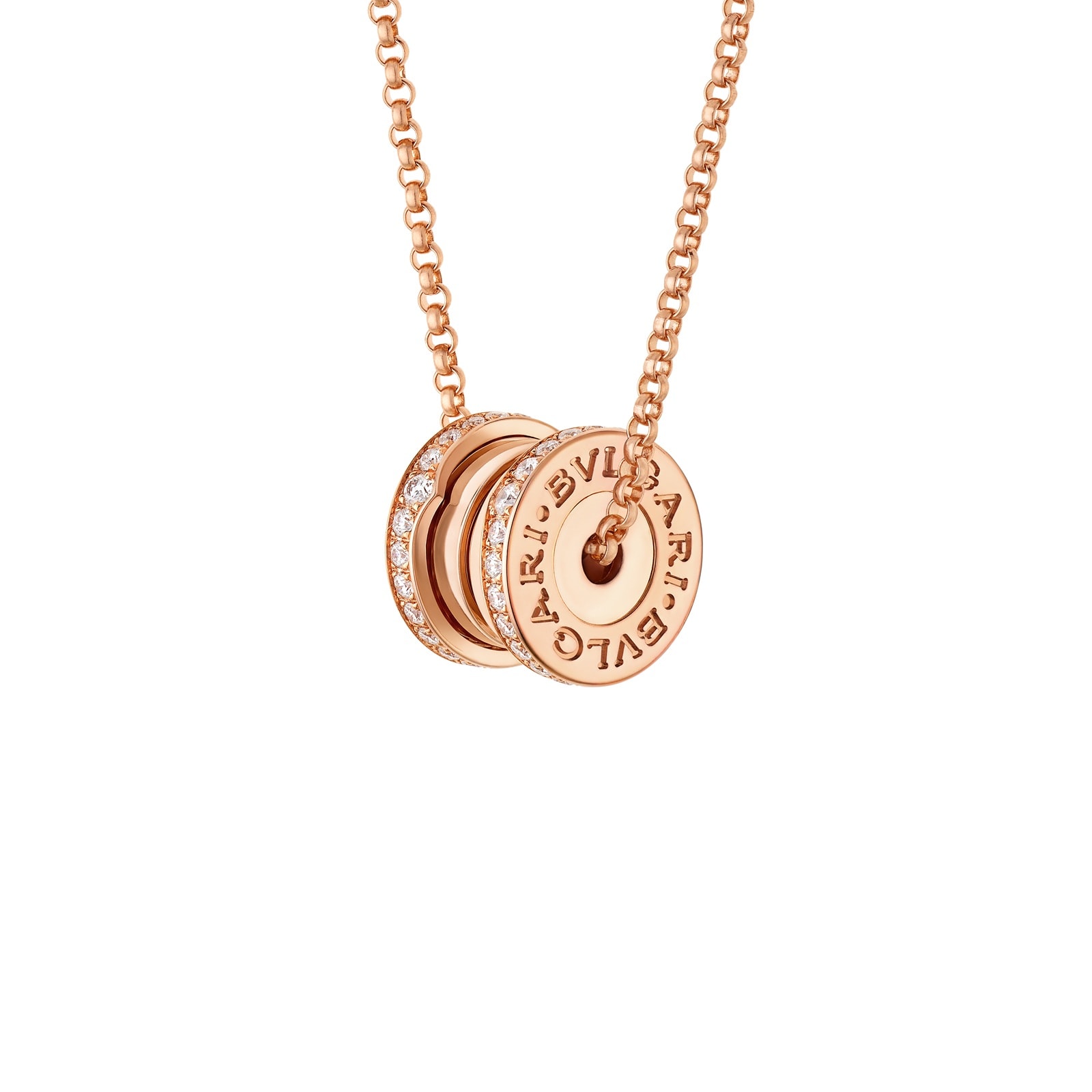 Bvlgari Jewelry 18K Rose Gold B.Zero 1 Pave Diamond Pendant Necklace