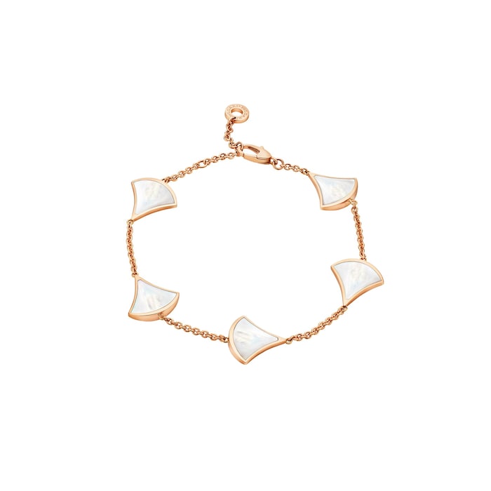 Bvlgari Jewelry 18K Rose Gold Divas' Dream Mother Of Pearl Chain Bracelet - Ring Size 6.5