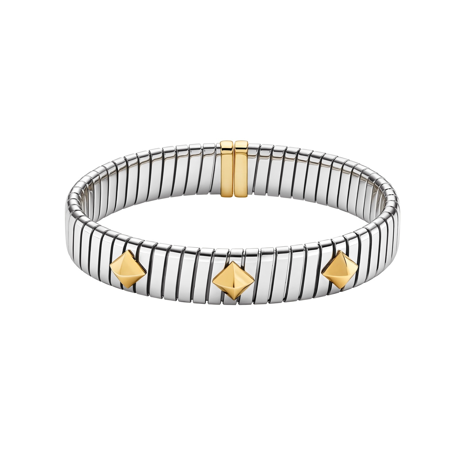 Bvlgari Jewelry Steel & 18K Yellow Gold Bvlgari Tubogas Studded Bangle - Size Small/Medium
