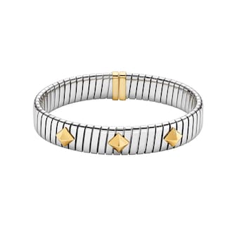 Bvlgari Jewelry Steel & 18K Yellow Gold Bvlgari Tubogas Studded Bangle - Size Small/Medium