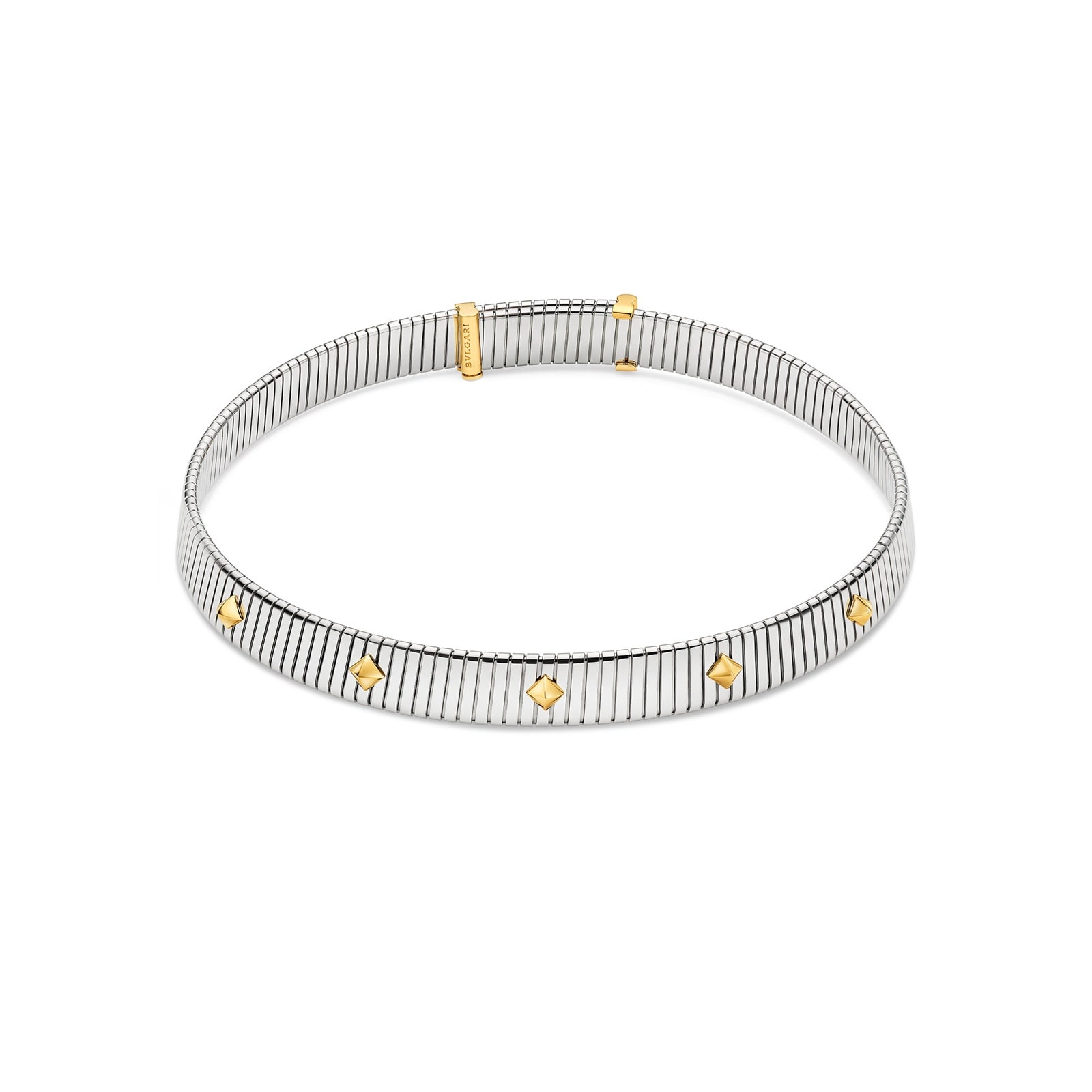 Bvlgari Jewelry Steel & 18K Yellow Gold Bvlgari Tubogas Studded Necklace