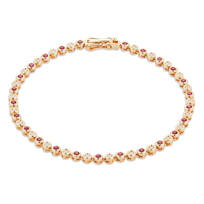 Goldsmiths 9ct Yellow Gold Ruby and Diamond Tennis Bracelet