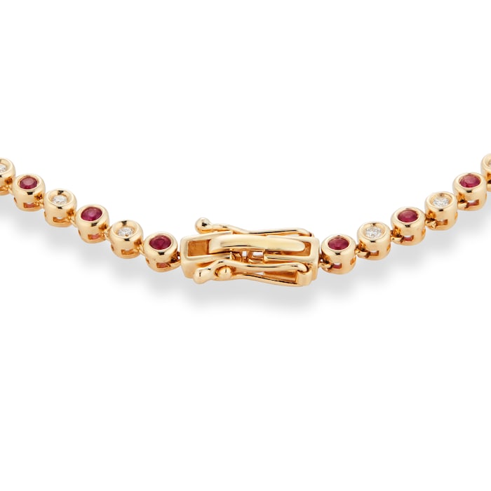 Goldsmiths 9ct Yellow Gold Ruby and Diamond Tennis Bracelet