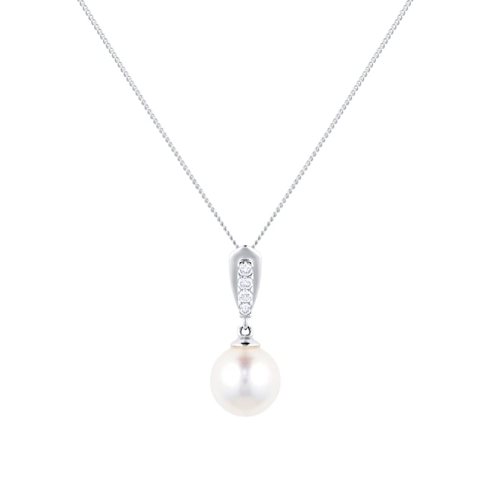 Goldsmiths 18ct White Gold Cultured Pearl & Diamond Pendant