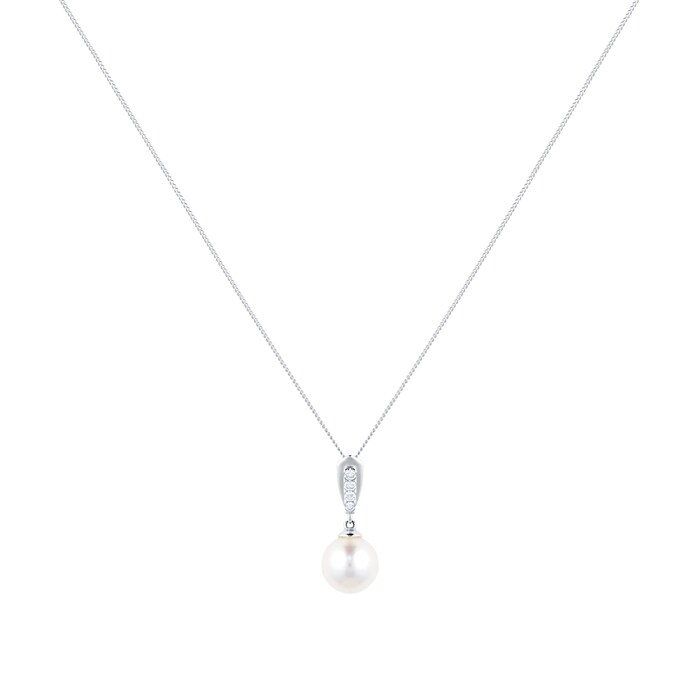 Goldsmiths 18ct White Gold Cultured Pearl & Diamond Pendant