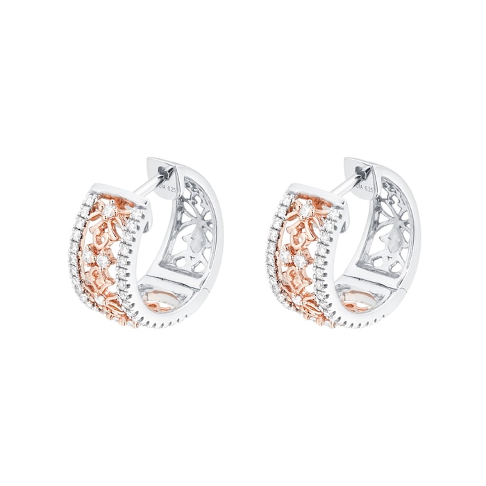 Mappin & Webb Floresco 18ct White & Rose Gold 0.30ct Diamond Filigree Hoop Earrings