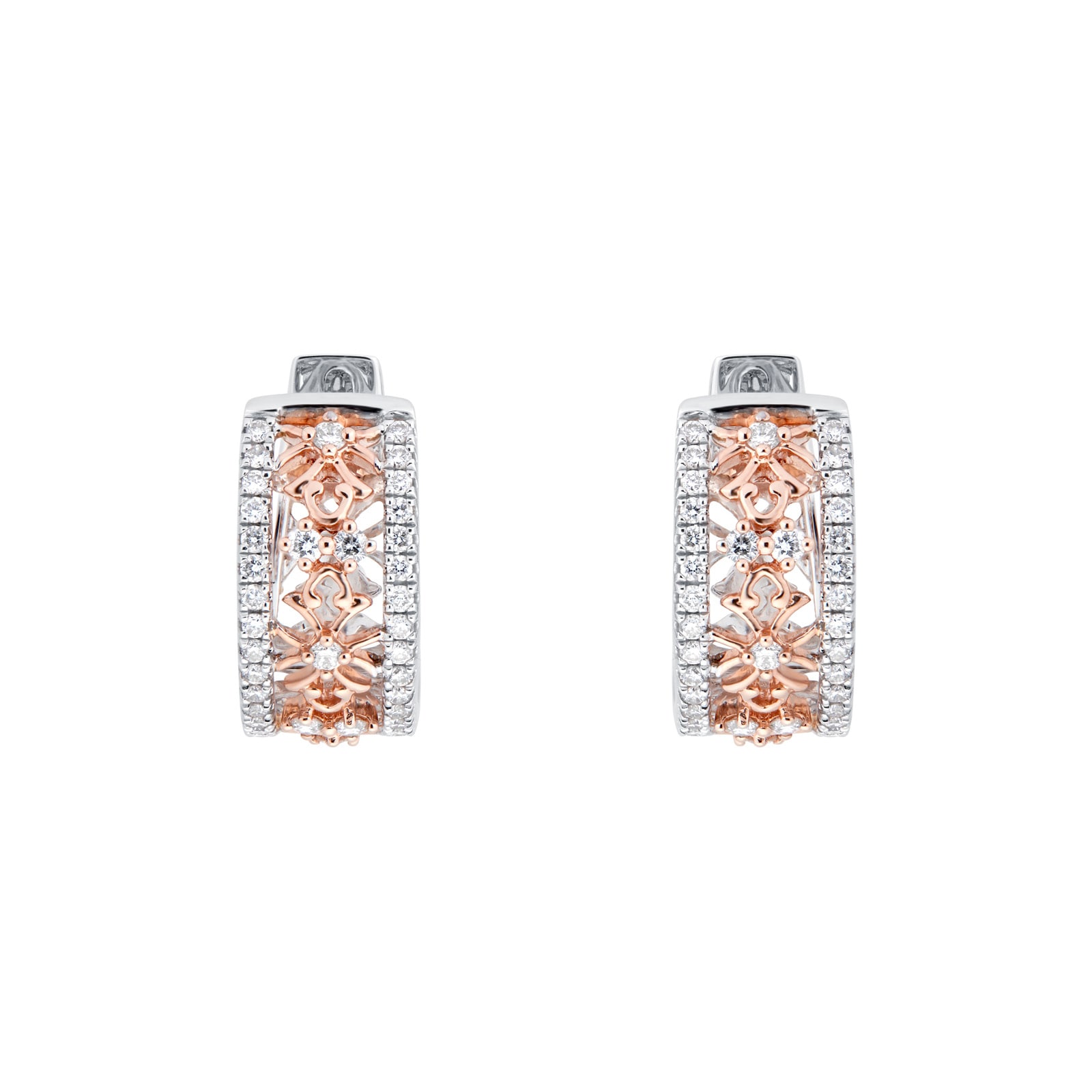 Mappin & Webb Floresco 18ct White & Rose Gold 0.30ct Diamond Filigree Hoop Earrings