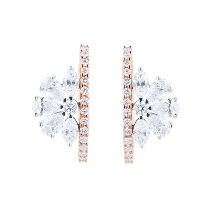 Goldsmiths 18ct Rose Gold 2.25cttw Mixed Cut Diamond Floral Hoop Earrings