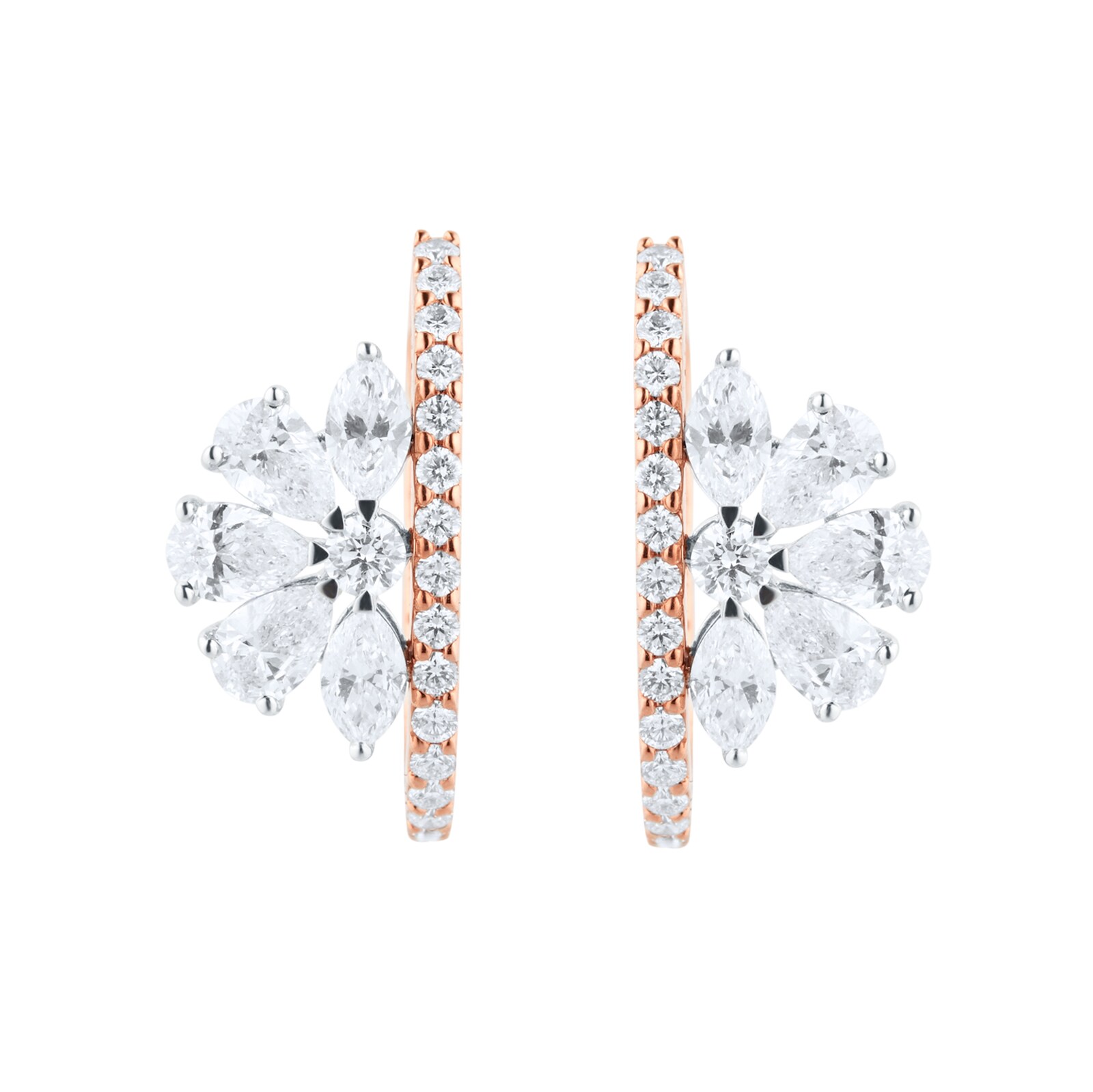 Goldsmiths 18ct Rose Gold 2.25cttw Mixed Cut Diamond Floral Hoop Earrings Goldsmiths 18ct Rose Gold 2.25cttw Mixed Cut Diamond Floral Hoop Earrings