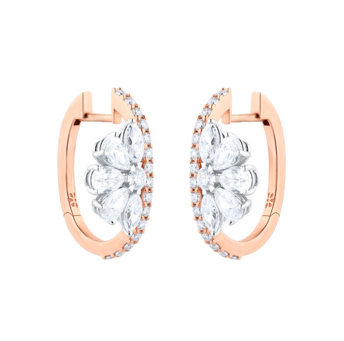 Goldsmiths 18ct Rose Gold 2.25cttw Mixed Cut Diamond Floral Hoop Earrings