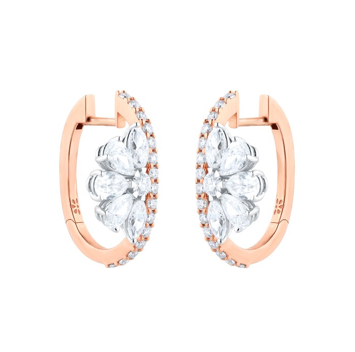 Goldsmiths 18ct Rose Gold 2.25cttw Mixed Cut Diamond Floral Hoop Earrings