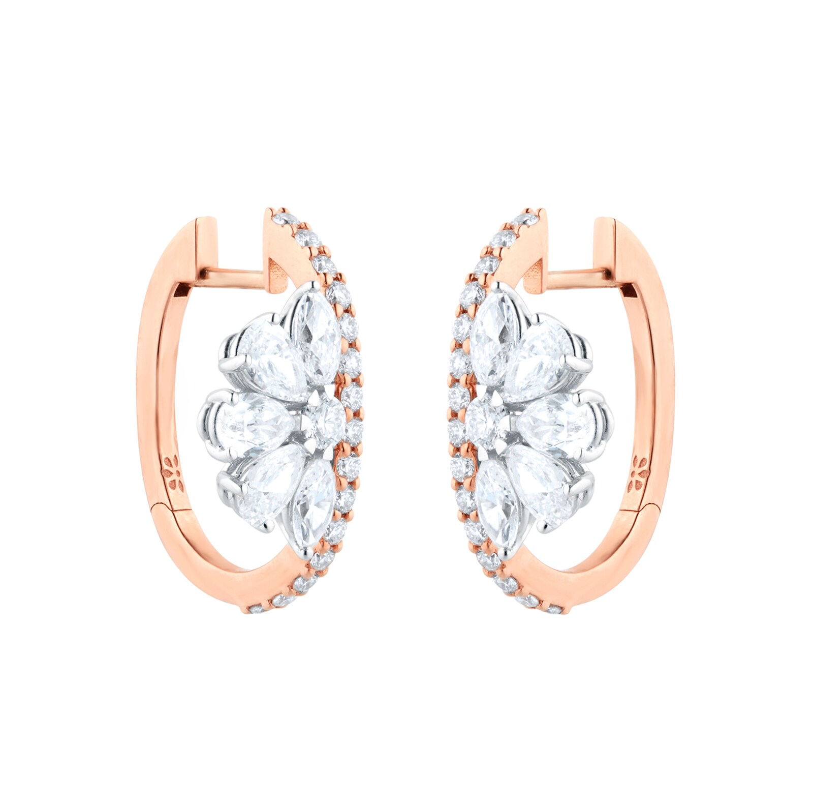 Goldsmiths 18ct Rose Gold 2.25cttw Mixed Cut Diamond Floral Hoop Earrings Goldsmiths 18ct Rose Gold 2.25cttw Mixed Cut Diamond Floral Hoop Earrings
