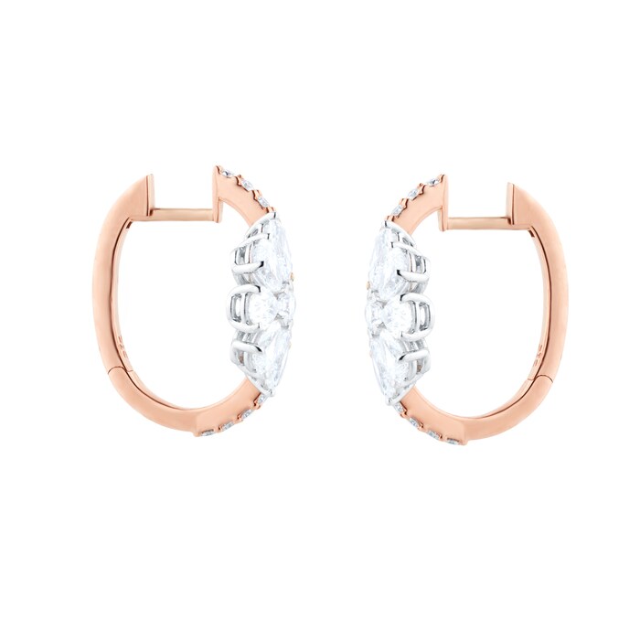 Goldsmiths 18ct Rose Gold 2.25cttw Mixed Cut Diamond Floral Hoop Earrings