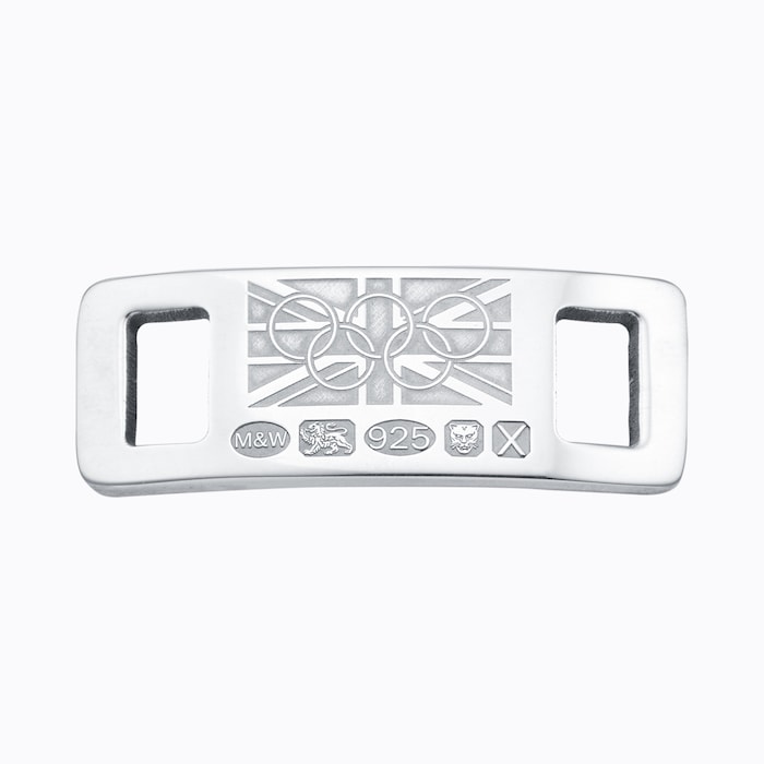 Mappin & Webb Team GB Sterling Silver Lace Locks Union Flag and Rings Design. Laser Engraved. Rhodium Plated