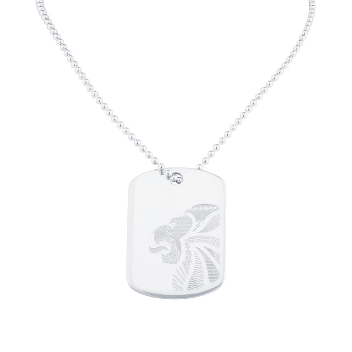 Mappin & Webb Team GB Sterling Silver Dog tag supplied with Ball chain. Laser Engraved Lion Head Illustration