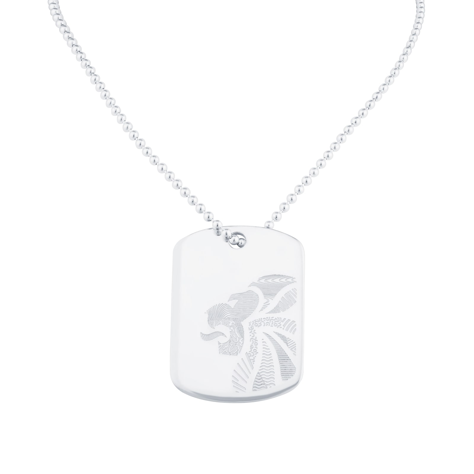 Mappin & Webb Team GB Sterling Silver Dog tag supplied with Ball chain. Laser Engraved Lion Head Illustration