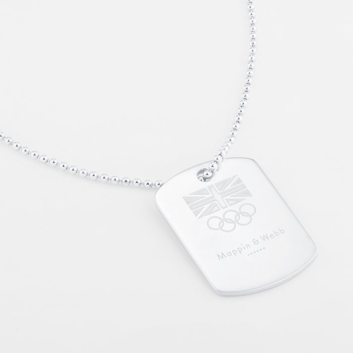 Mappin & Webb Team GB Sterling Silver Dog tag supplied with Ball chain. Laser Engraved Lion Head Solid