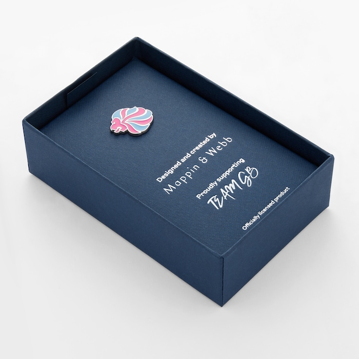 Mappin & Webb Limited Edition Team GB Sterling Silver Pin with Vibrant Pink and Vibrant Blue Enamel