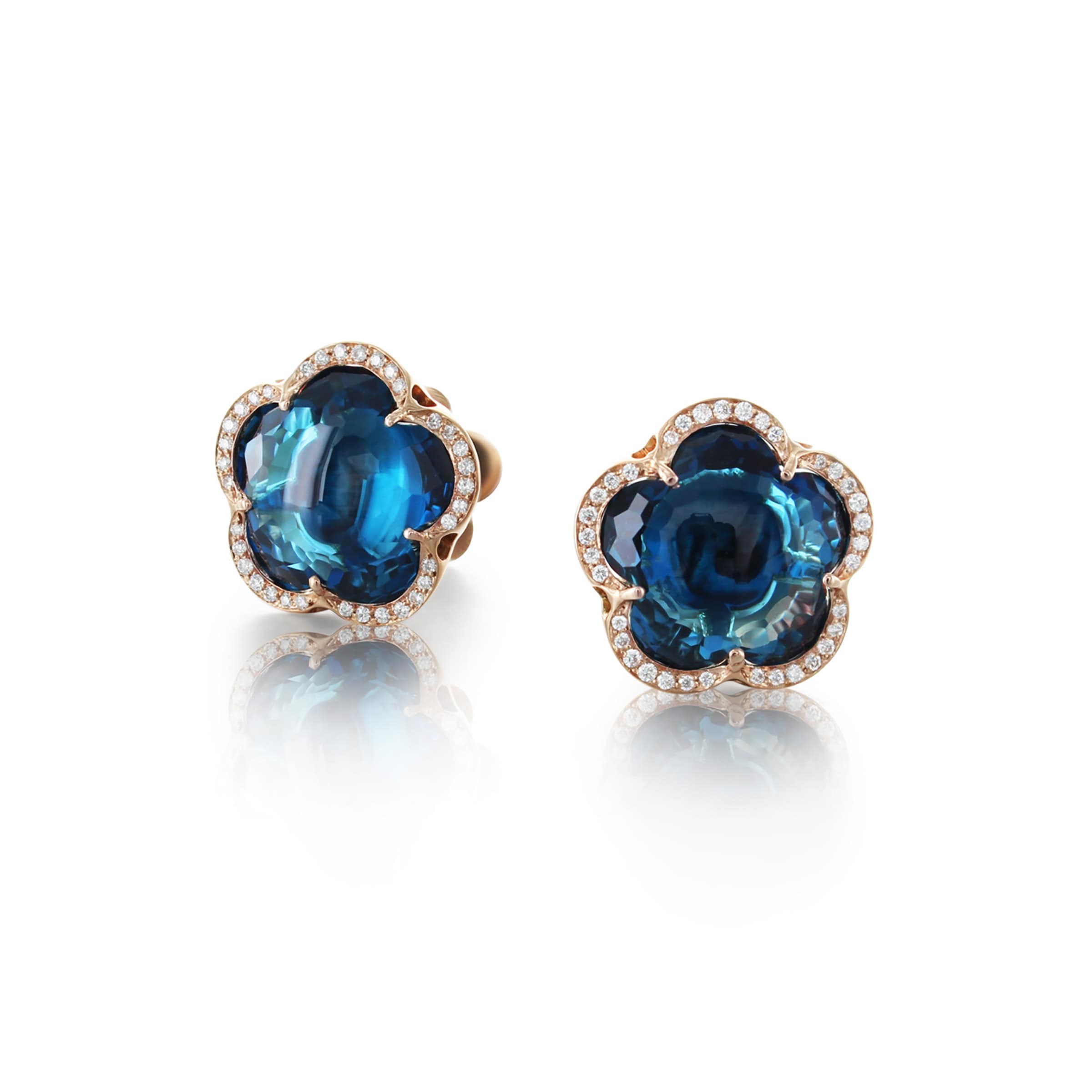 Bon Ton Earrings in 18ct Rose Gold with London Blue Topaz and Diamonds