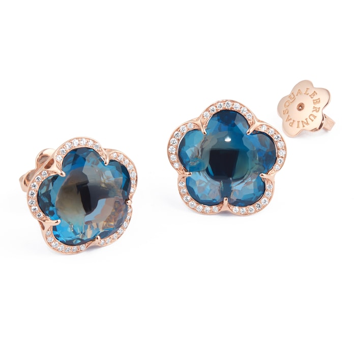 Pasquale Bruni 18ct Rose Gold Bon Ton 0.18cttw Diamond London Blue Topaz Stud Earrings