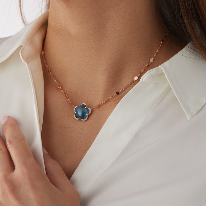 Pasquale Bruni Bon Ton Necklace in 18ct Rose Gold with London Blue Topaz  and Diamonds 15321R Mappin and Webb