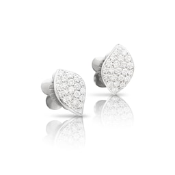 12920281 - Petit Garden Single Leaf Stud Earrings in 18ct White Gold with Diamonds