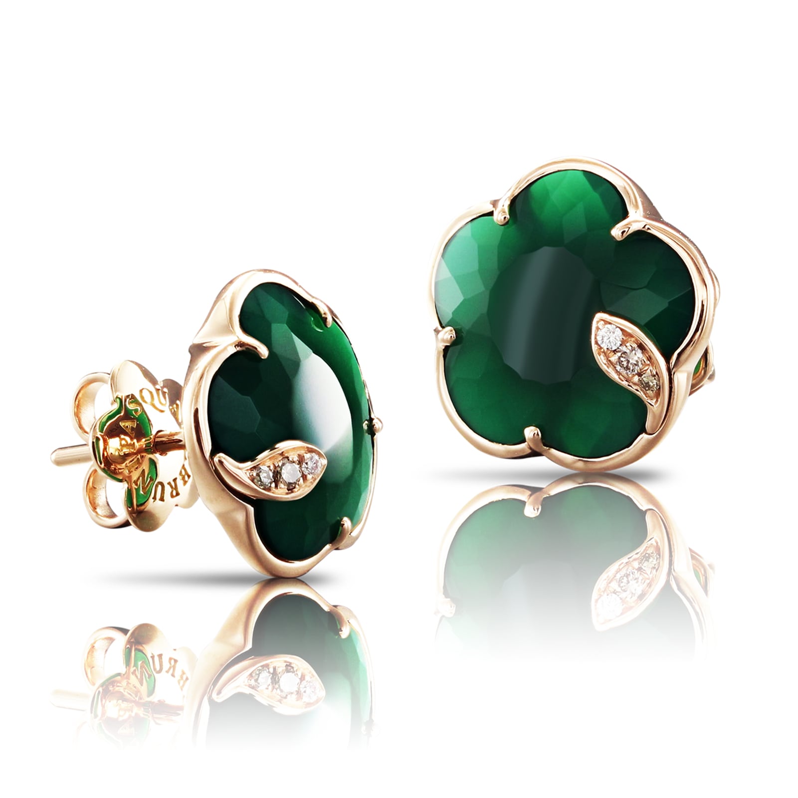 18ct Rose Gold Petit Joli Green Agate and 0.06cttw Diamond Earrings