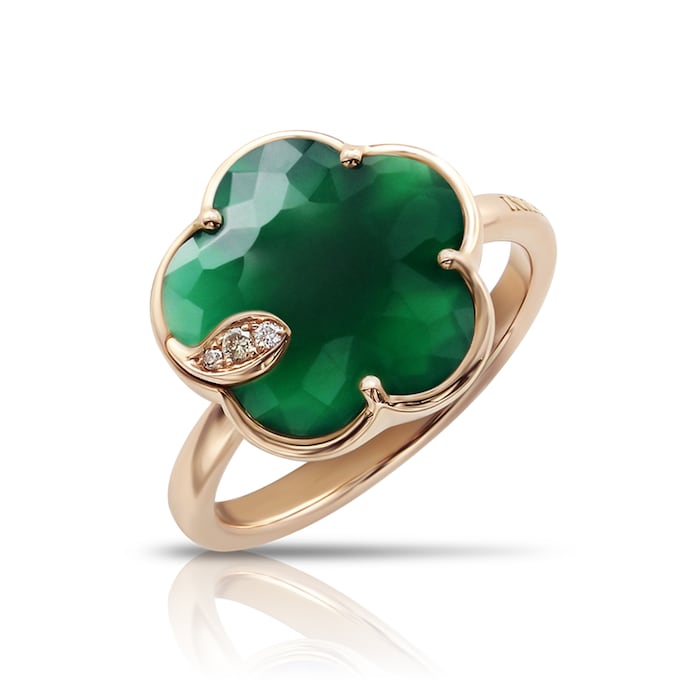 Pasquale Bruni 18k Rose Gold Petit Joli Green Agate and 0.04cttw Diamond Ring - Size 6.75