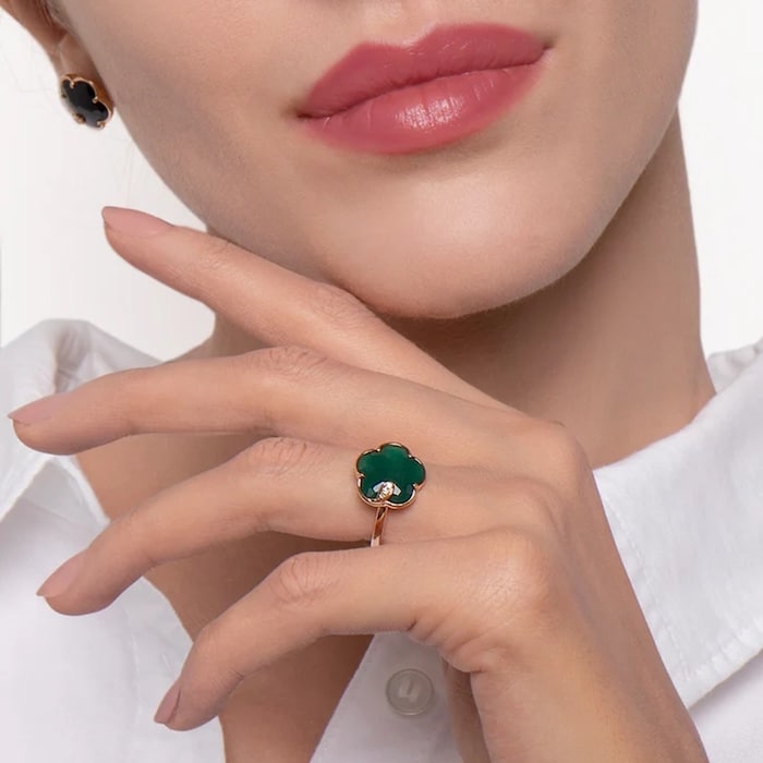 Pasquale Bruni 18k Rose Gold Petit Joli Green Agate and 0.04cttw Diamond Ring - Size 6.75