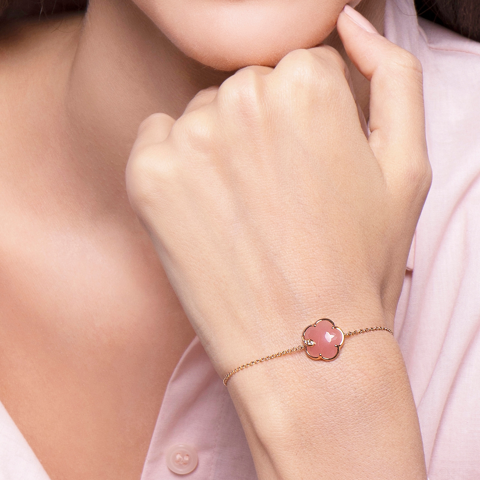 Pasquale Bruni Petit Joli Bracelet in 18ct Rose Gold with Pink Chalcedony and Diamonds