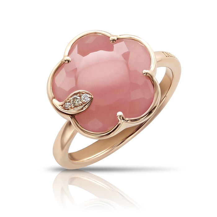 Pasquale Bruni 18k Rose Gold Petit Joli Pink Chalcedony and 0.04cttw Diamond Ring - Size 8.5