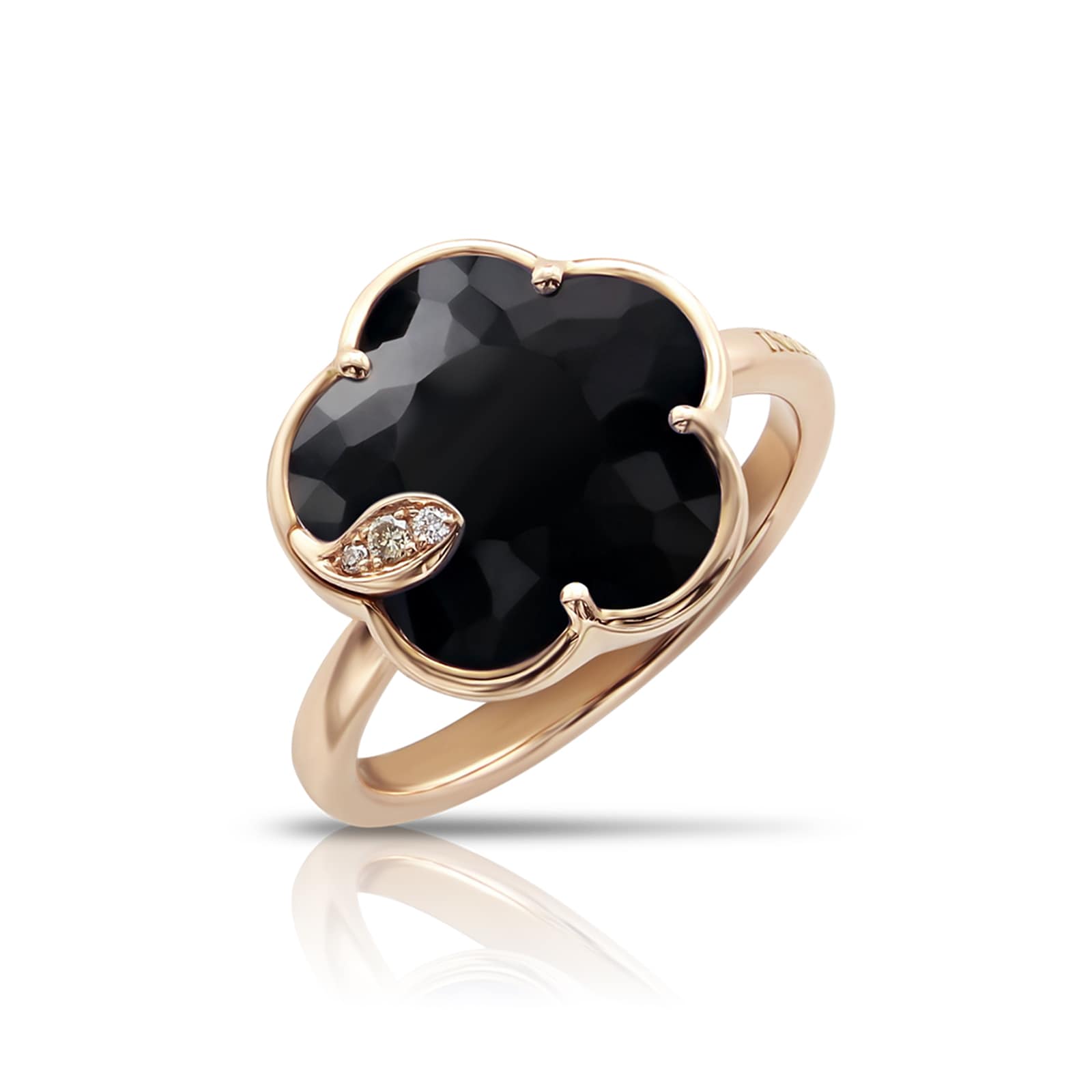18k Rose Gold Petit Joli Onyx and 0.01cttw Diamond Ring - Size 6.75