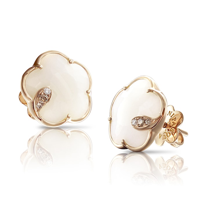 Pasquale Bruni 18ct Rose Gold Petit Joli White Agate and 0.02cttw Diamond Earrings