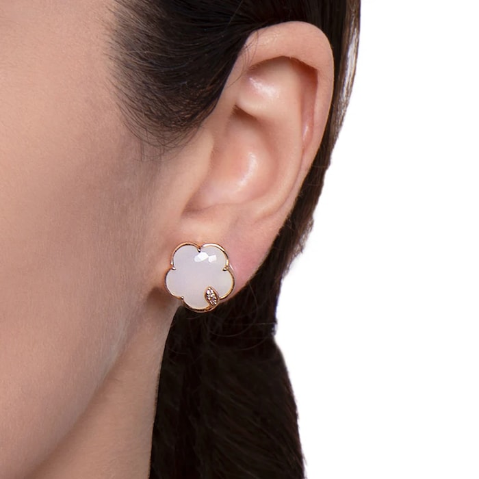 Pasquale Bruni Petit Joli Earrings in 18ct Rose Gold with White Agate and Diamonds